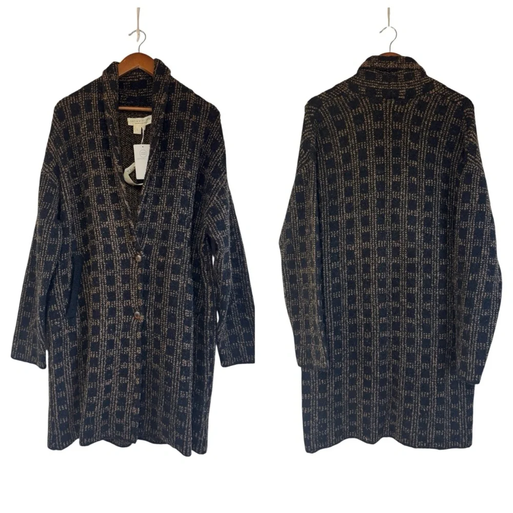 SALTWATER LUXE Long‎ Cardigan Sweater Jacket Coat Large Black Brown Wool Alpaca